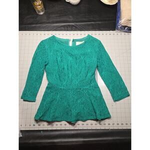 Moulinette Soeurs Anthropology Womens 2 Green Lace Peplum Top 3/4 Sleeve